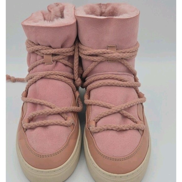 Inuikii Rose Pink Classic Sneaker Womens Size 9 Snow Shearling Boots Lace Up EUC - Picture 3 of 9